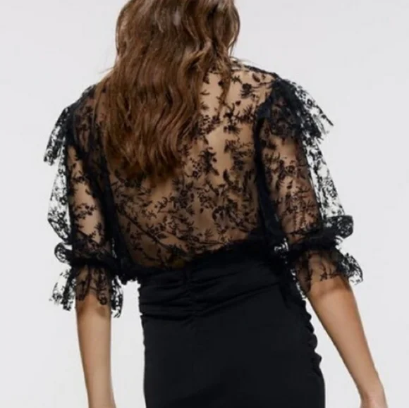 Zara Ruffled Tulle Floral Blouse - Picture 5 of 12